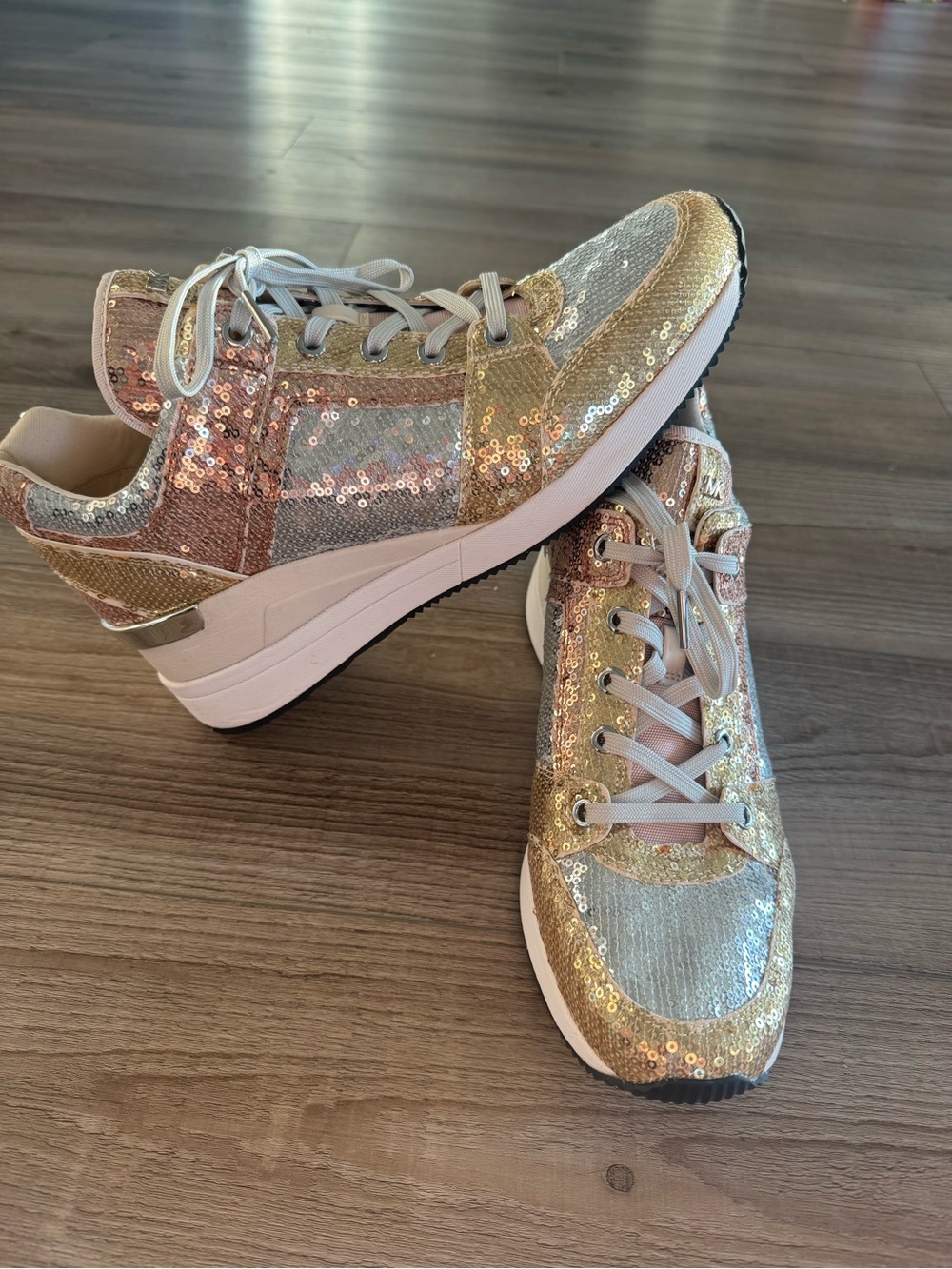 Michael Kors Georgie Colorblock Gold & Silver Sequin Platform Sneakers